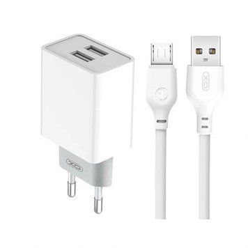 Мережевий зарядний пристрій XO L65 2.4A 2xUSB + дріт Micro USB 15926 фото