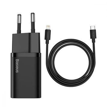 Мережевий зарядний пристрій Baseus Super Silicone PD Charger 20W (1Type-C) + With Cable Type-C to Lightning ( black) 1006 фото
