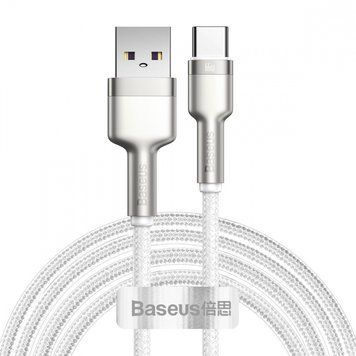 Кабель Baseus Cafule Metal Data Type-C 66W (2m) white 3357 фото