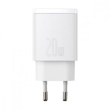 Мережевий зарядний пристрій Baseus Compact Quick Charger 20W QC+ PD (1Type-C + 1USB) white 1017 фото