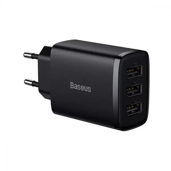 Мережевий зарядний пристрій Baseus Compact 17W (3 USB) black 3470 фото