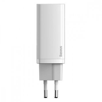 Мережевий зарядний пристрій Baseus GaN2 Lite Quick Charger 65W (1 Type-C + 1 USB) white 1020 фото