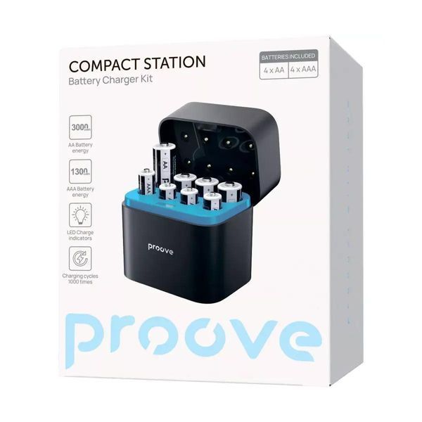 Зарядний Пристрій з Акумуляторними Батарейками Proove Compact Station 8pcs (4xAAA + 4xAA) 300018 фото