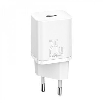 Мережевий зарядний пристрій Baseus Super Silicone PD Charger 25W (1Type-C) white 500087 &mdash; фото товару