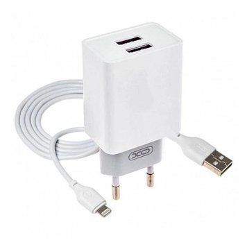 Мережевий зарядний пристрій XO L65 2.4A 2хUSB + дріт USB to Lightning 15928 фото