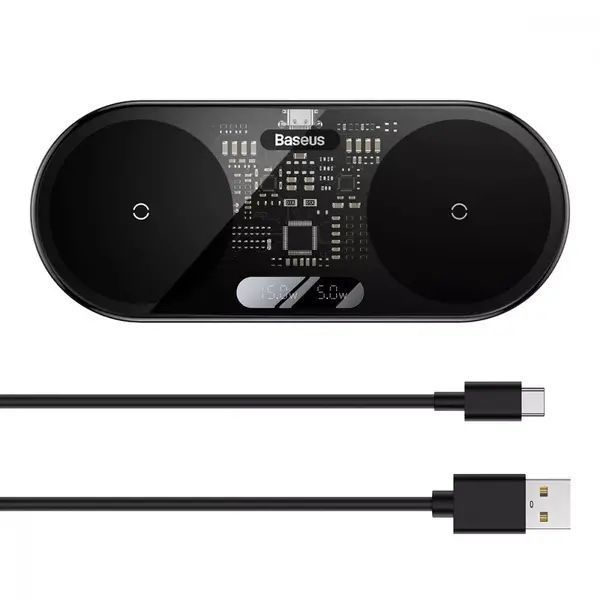 Бездротовий зарядний пристрій Baseus Digital LED Display 2in1 20W 3487 фото
