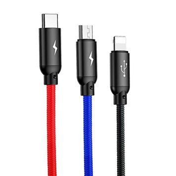 Кабель Baseus Three Primary Colors 3-in-1 (0.3m) black 3360 фото
