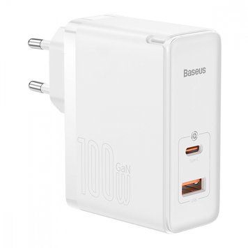 Мережевий зарядний пристрій Baseus GaN5 Pro 100W (Type-C + USB) + Кабель Type-C + Type-C white 1072 фото