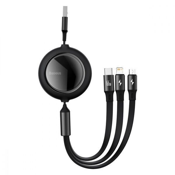 Кабель Baseus Bright Mirror One-for-three (Micro USB+Lightning+Type-C) 66W (1.2m) black 3350 фото