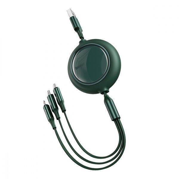 Кабель Baseus Bright Mirror One-for-three (Micro USB+Lightning+Type-C) 3.5A (1.2m) green 3349 фото