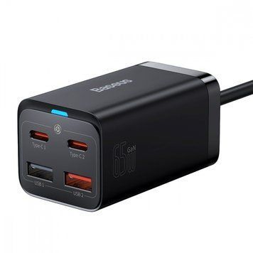 Мережевий зарядний пристрій Baseus GaN3 Pro 65W (2 Type-C + 2 USB) + Кабель Type-C to Type-C 100W (1m) black 1049 фото